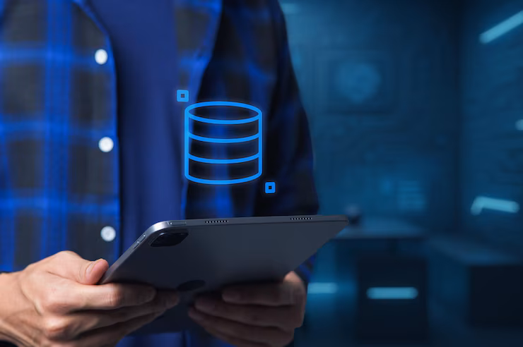 Person Holding Tablet with Data Visualization in Digital Environment