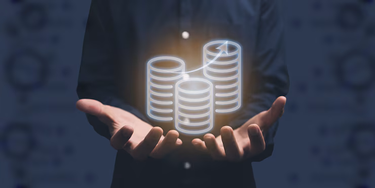 Symbol stacked coins on hand illustration